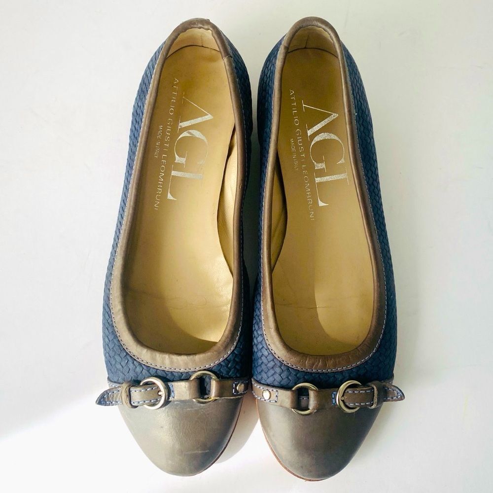 AGL Attilio Giusti Leombruni Ballet Flat Shoes Cap Toe Buckle Strap Accent EU 37